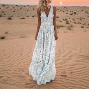 Bohemian V Neck Polka Dot Maxi Dress
